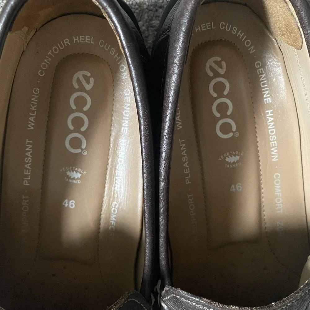 Ecco Driving Loafers Moccasins Men Sz 12  EU 46 Brown Pebbled Leather Comfort